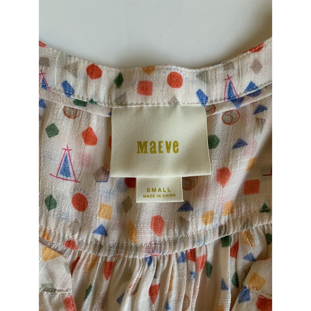 Maeve Womens Shirt Small Boho Tiered Geometric Cottage Button Up Tunic Peasant - Picture 6 of 8